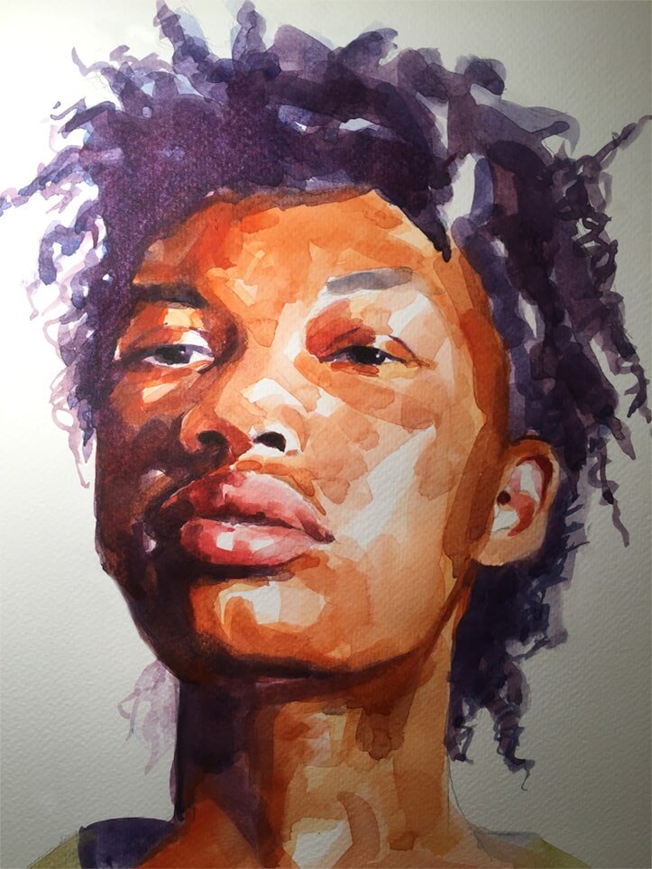 Rosie from Raw Umber Studios. A3 watercolour portrait by Jonathan Ing