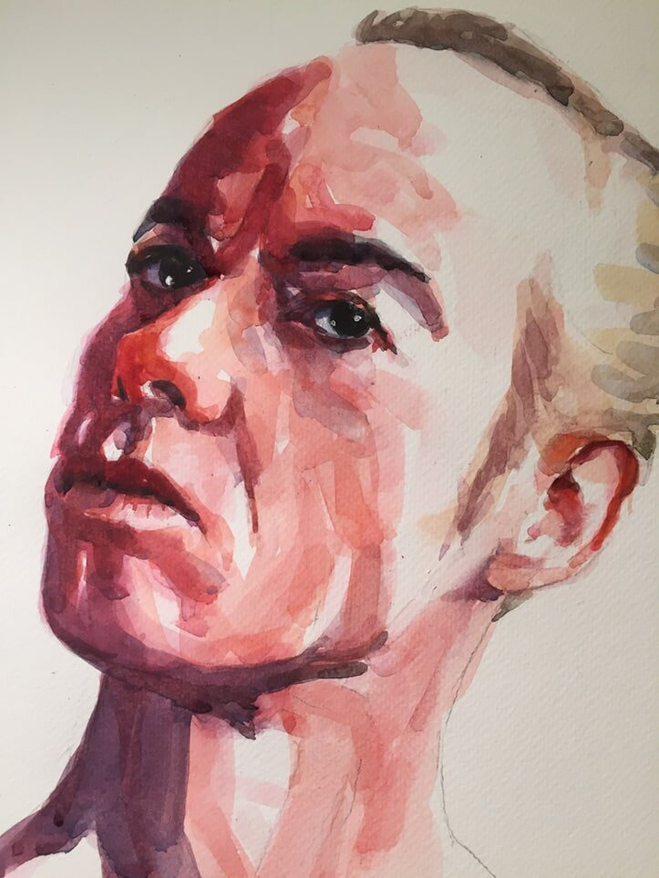 Adrian from Raw Umber Studios. A3 watercolour portrait by Jonathan Ing