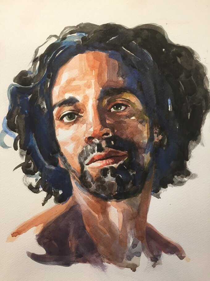 Andreas from Raw Umber Studios A3 watercolour portrait.