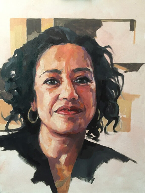 Samira Ahmed, journalist and presenter by Jonathan Ing, Oil on canvas 16x20"