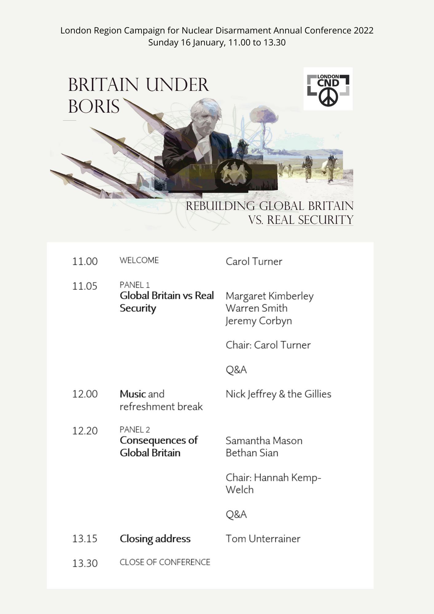 London CND annual conference PROGRAMME