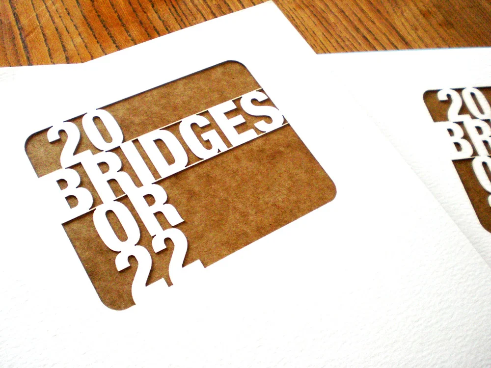 Self-initiated publication '20 Bridges or 22'. A graphic representation of the Bridges along the river Thames using the Rudyard Kipling poem 'The River's Tale' as the inspiration.