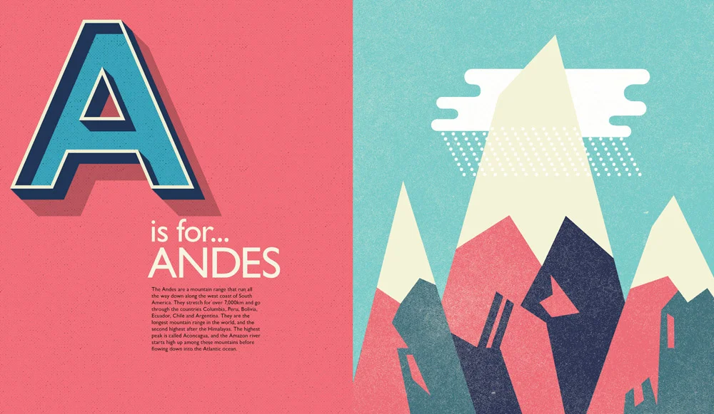 Self-initiated publication 'The A-Z of South America', an illustrated guide to the continent.