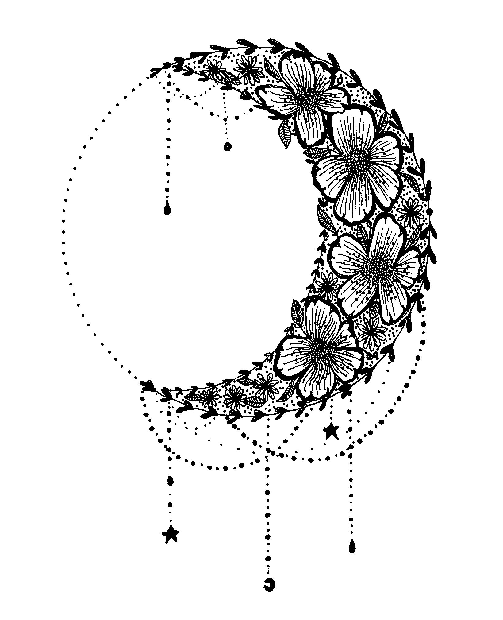 Floral Crescent Moon Design 2016.