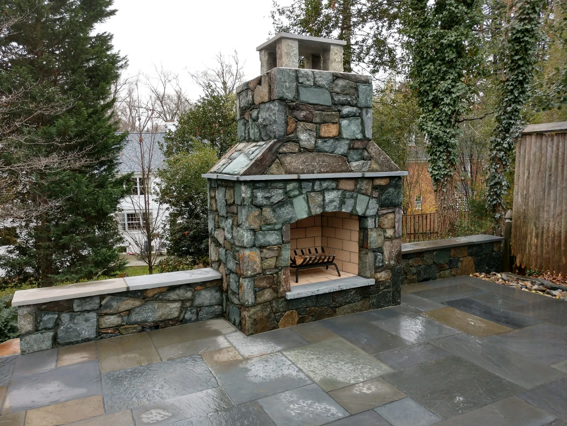   We built this outdoor fireplace using Carderock stone from the local quarry.  