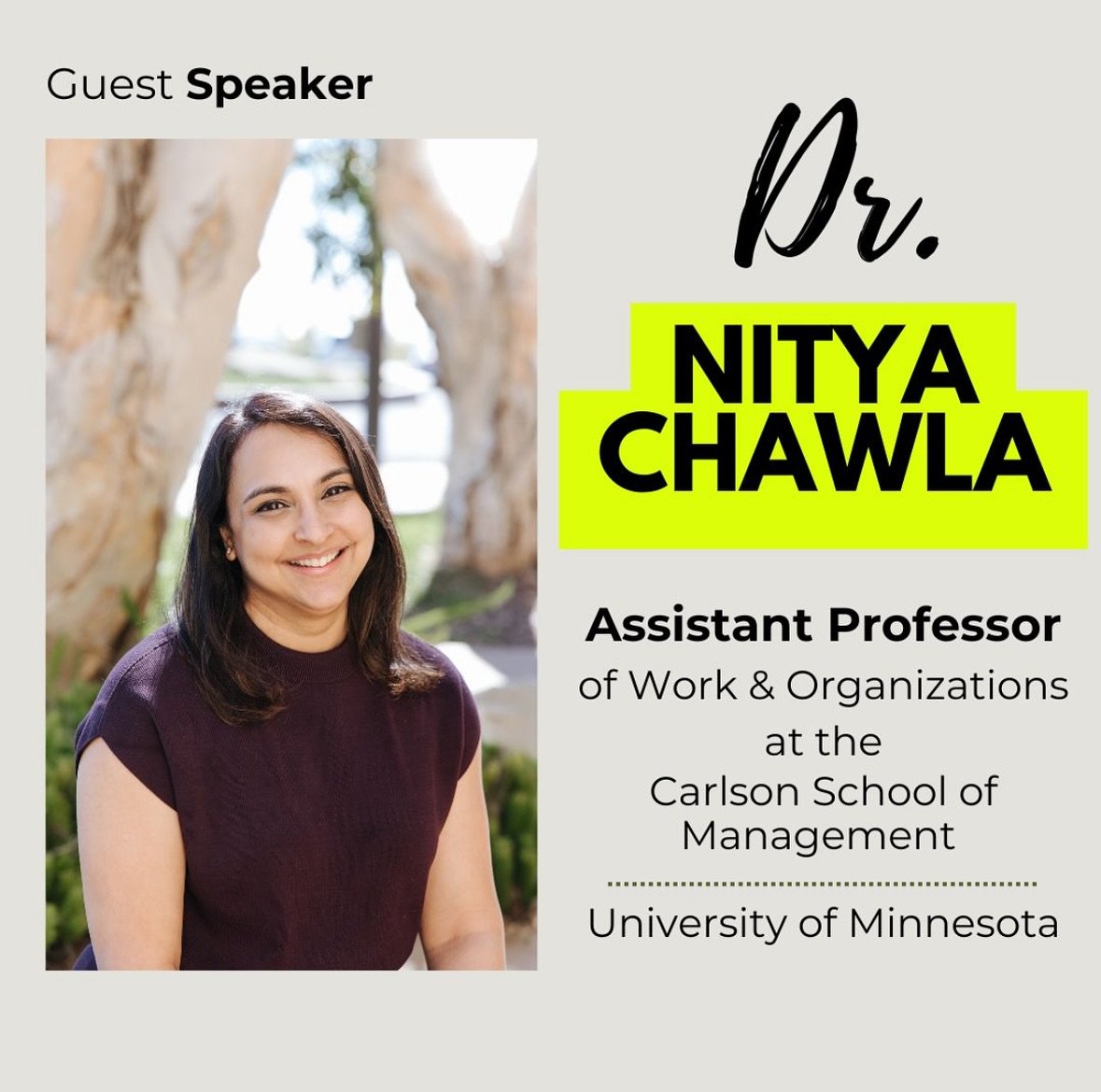 Thank you to Dr. Nitya Chawla for her captivating talk at last Monday&rsquo;s Brownbag meeting! Dr. Chawla discussed her career path, journey through academia, and research on diversity and inclusion, specifically in the job search. Her presentation 