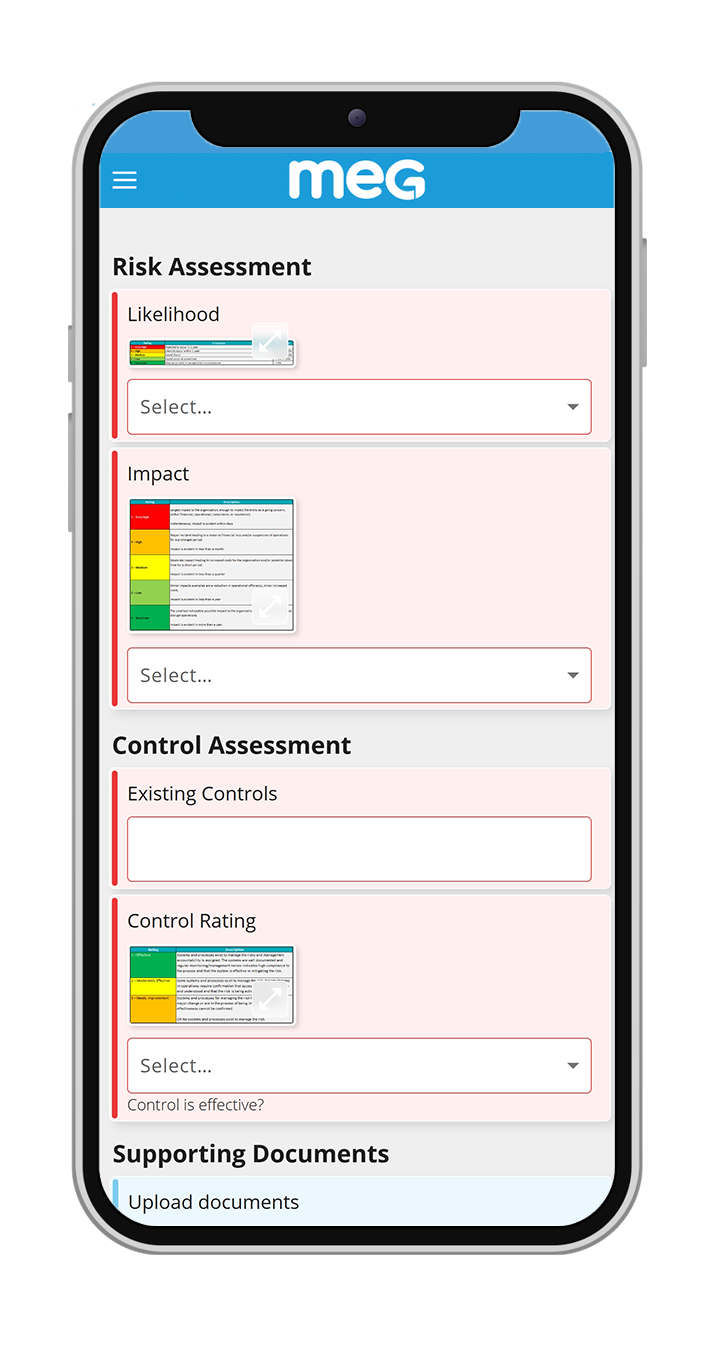 risk assessment form in a patient safety software