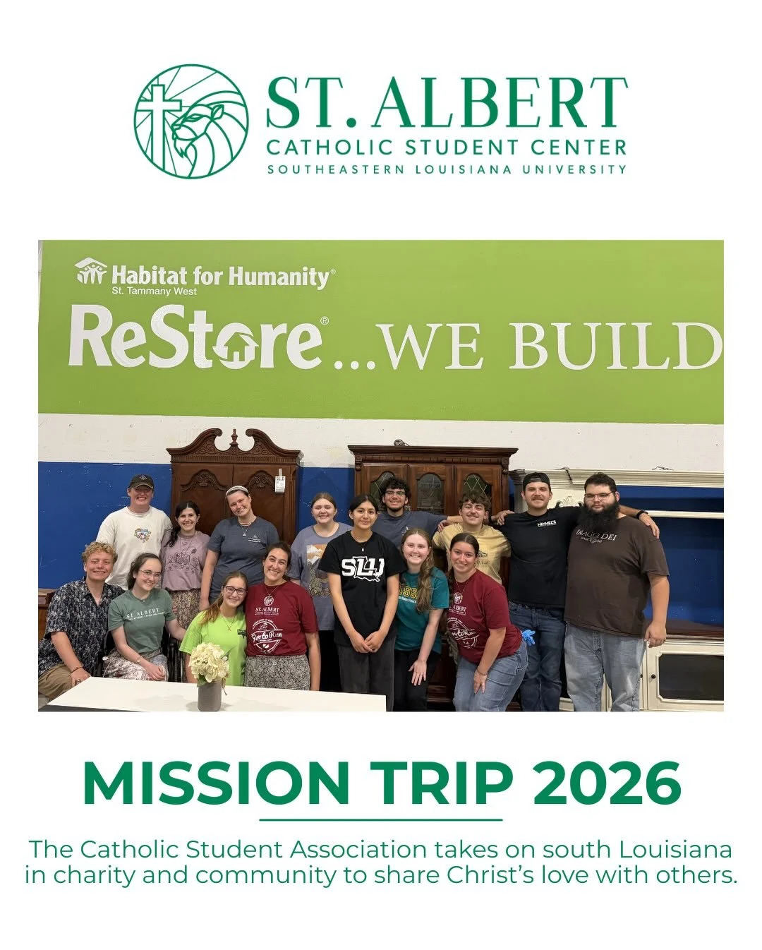 Mission week at St. Albert 💛✝️

Our students have had a great week serving different organizations &amp; communities in the Catholic Diocese of Baton Rouge! It has been great to see their hearts shine for service &amp; others! 💚💛

@diocesebr