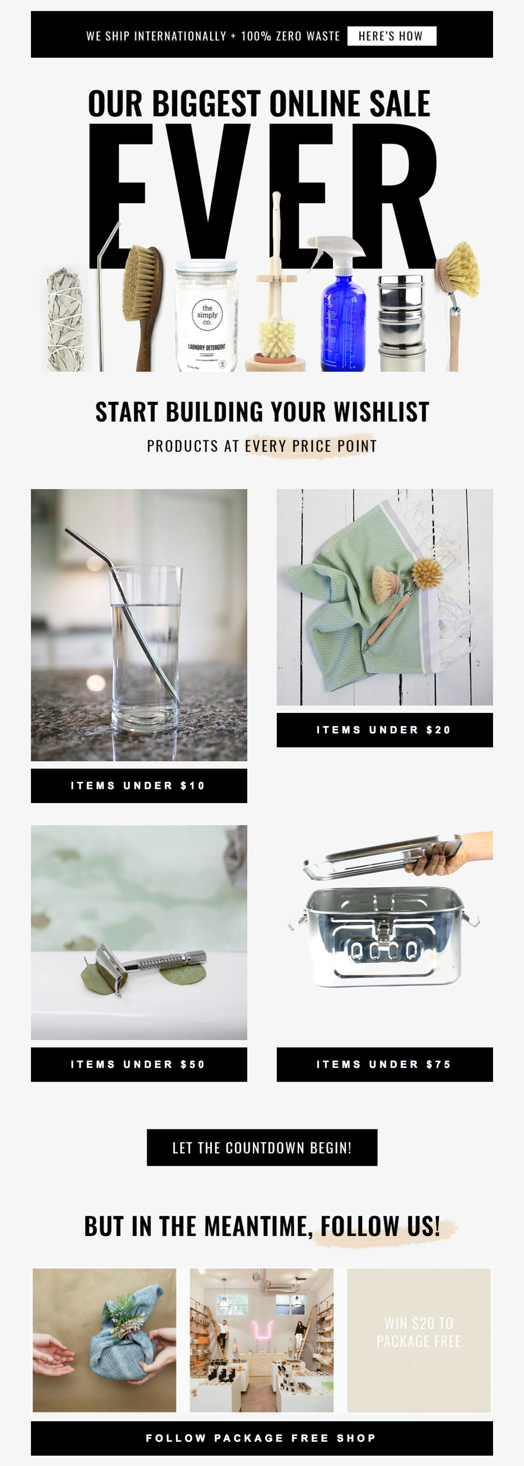 Email Strategy + Design for Package Free Shop