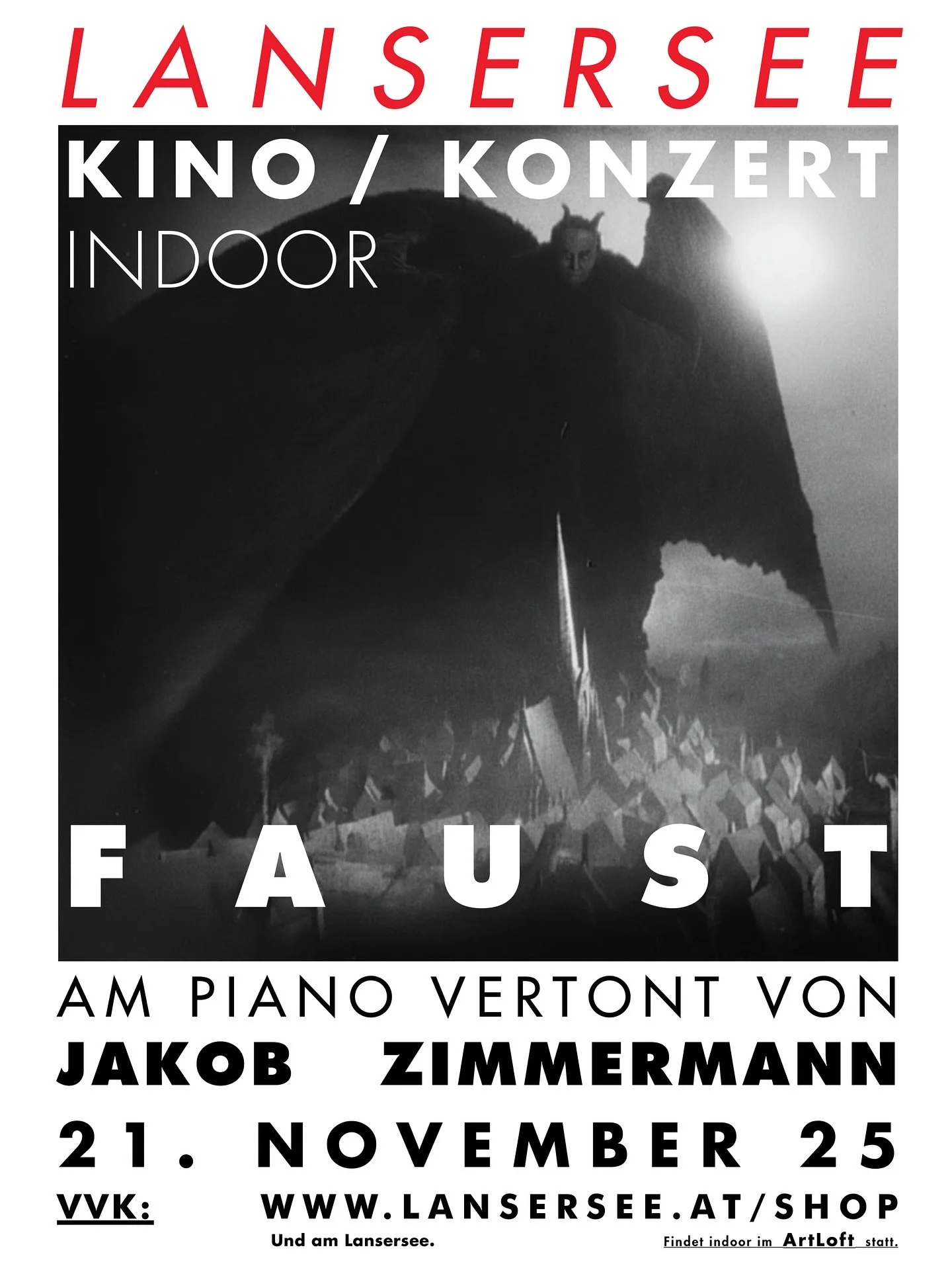 Eine Nacht in Schwarz und Wei&szlig;: Murnaus FAUST &ndash; Live am Piano vertont von Jakob Zimmermann.

Nach Jahren des Wartens und auf &uuml;berw&auml;ltigende Nachfrage kehrt ein magisches Kino-Ereignis zur&uuml;ck a den Lansersee.

Kulinarik &amp
