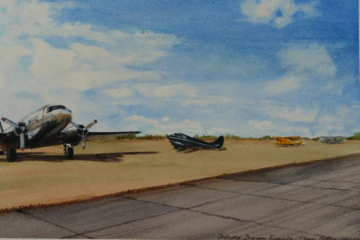 Gordon Phillipson. Dakota Dragon Rapide , Watercolor. 7 x 10.5 in. $550.