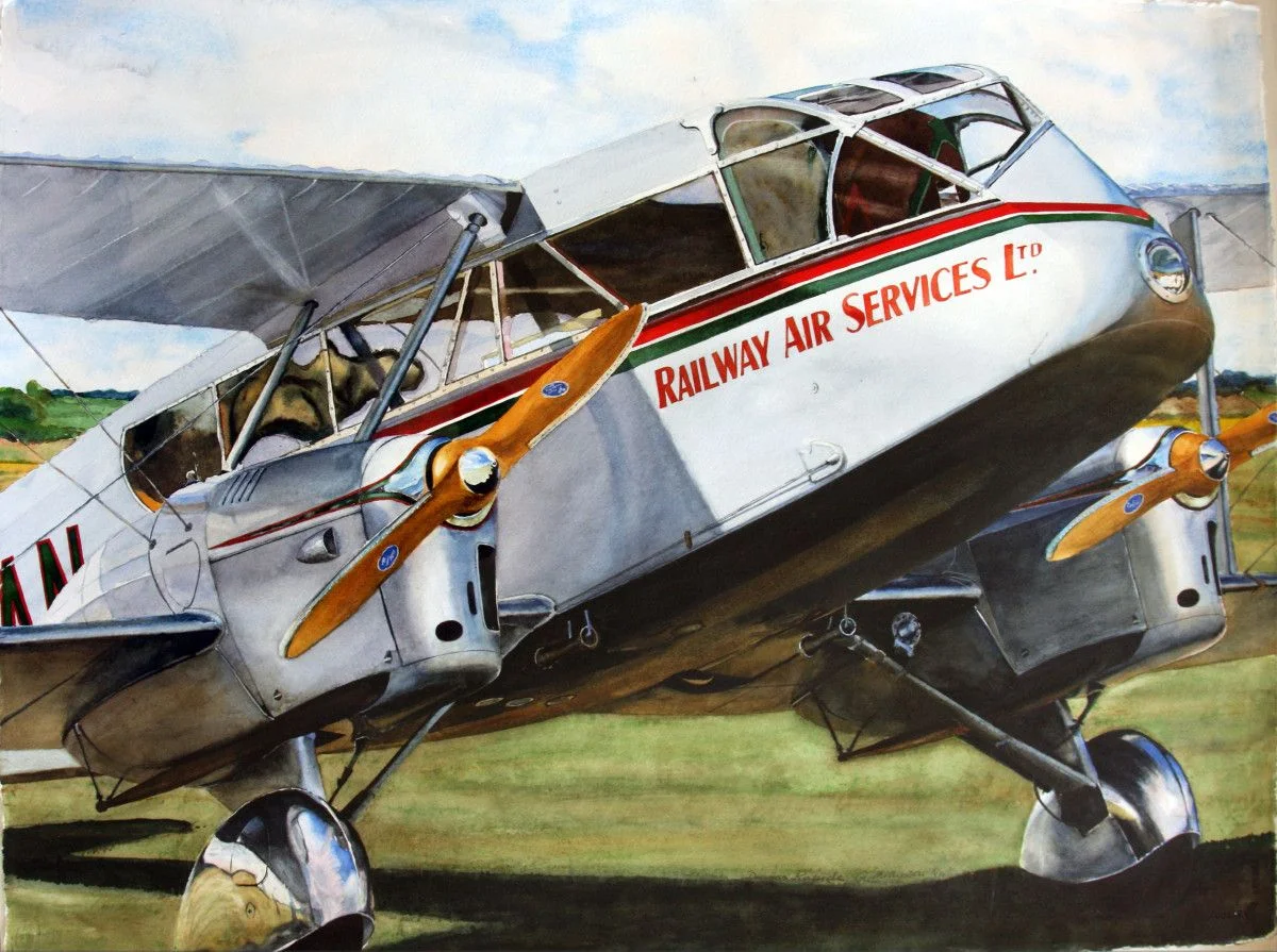 Gordon Phillipson. DeHavilland Rapide, Watercolor, 22 x 30 in. $2,200.
