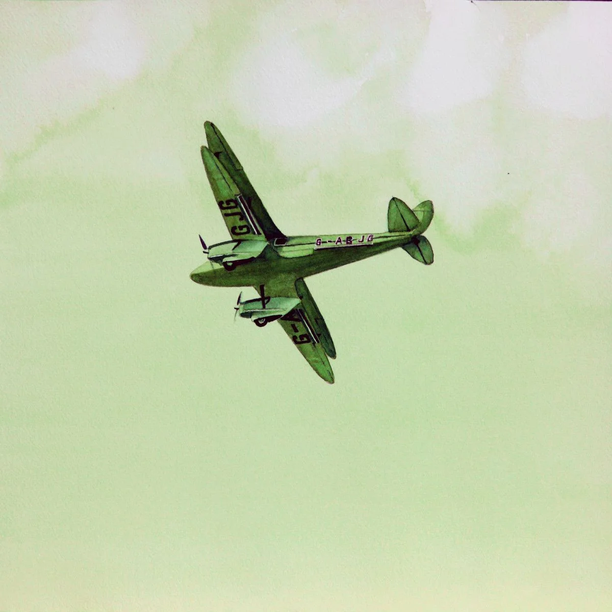 Gordon Phillipson. DeHaviland Rapide, 2013). Watercolor, 18 x 18 in.