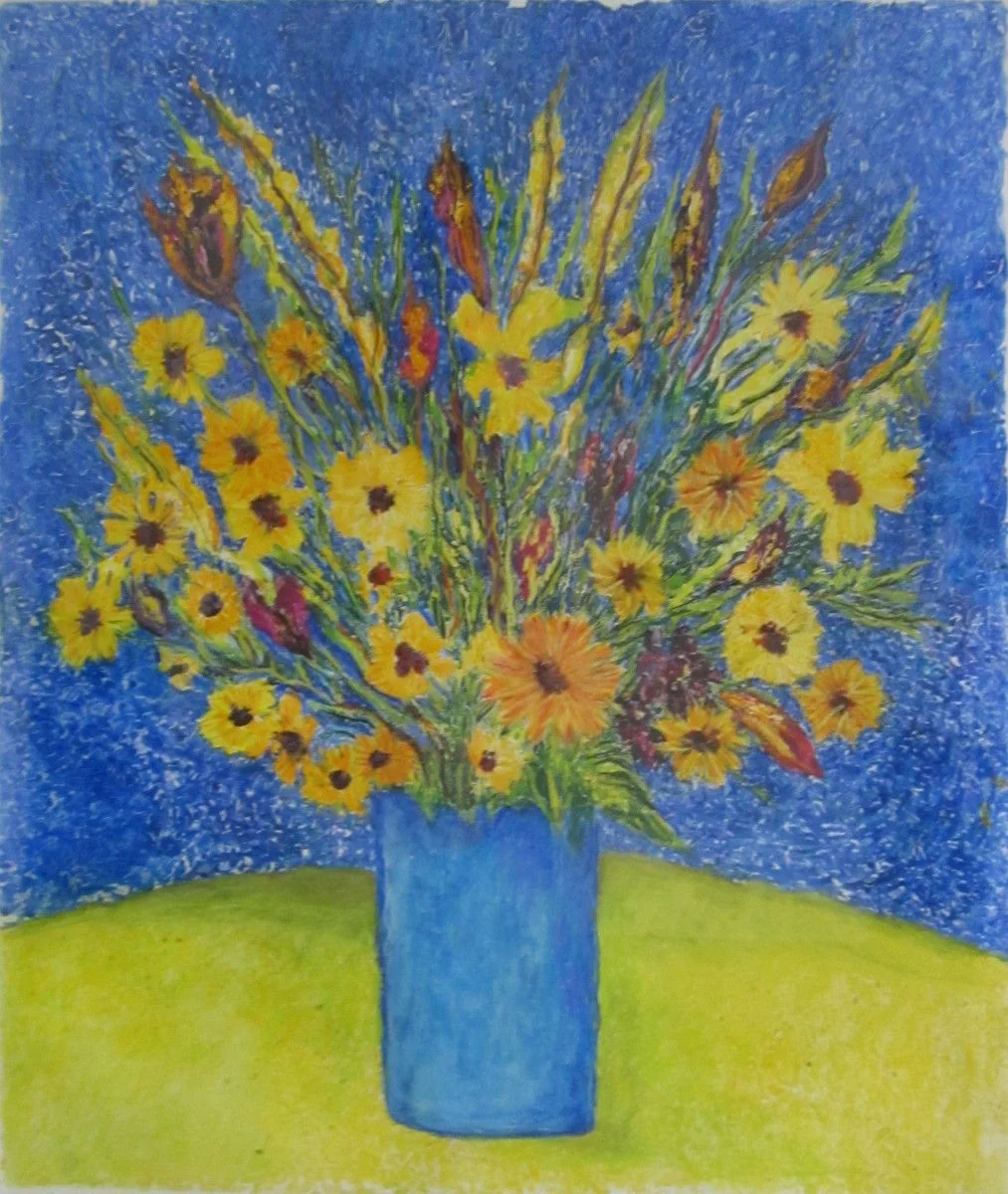 Maria Hughes, Still Life in Blue Vase, SOLD.