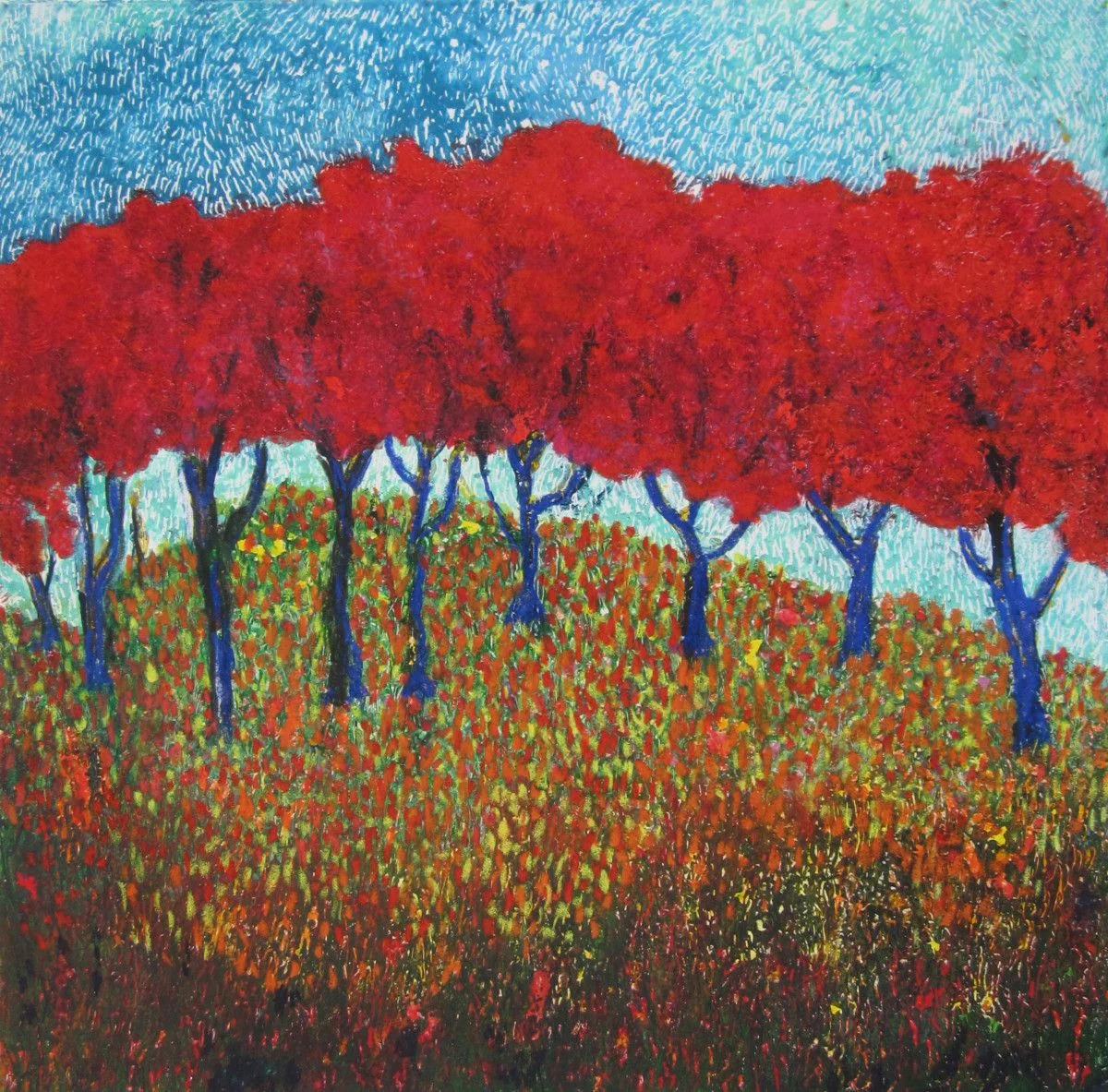 Maria Hughes, Crimson Day , Monotype.