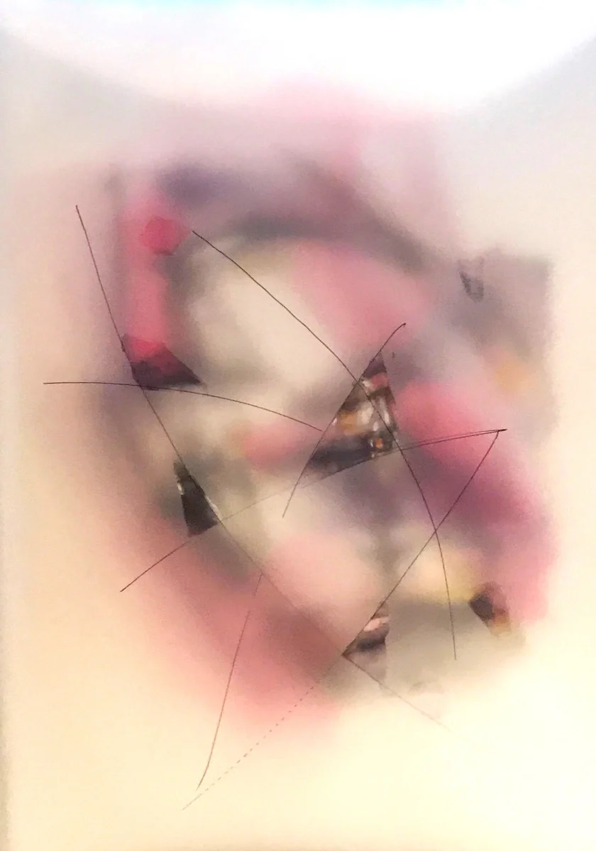 Valentina Atkison, Pink 101,” Diaphanous Series, Watercolor/Overlapping Film. 20 x 14 in. SOLD.
