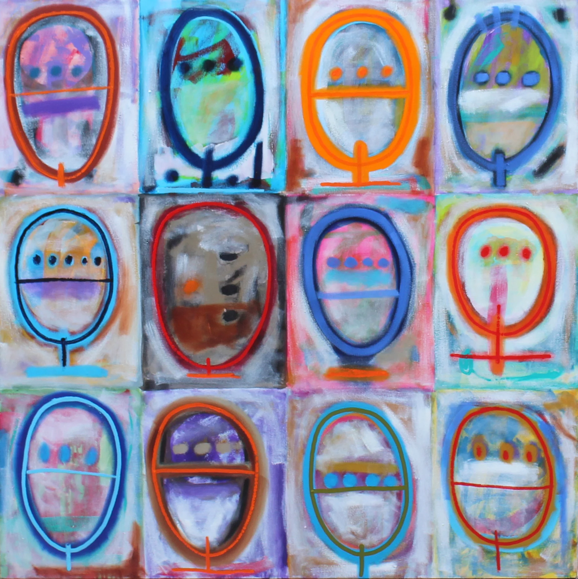 Didier Mayés, Caras Largas 3, 120 cm x 120 cm.