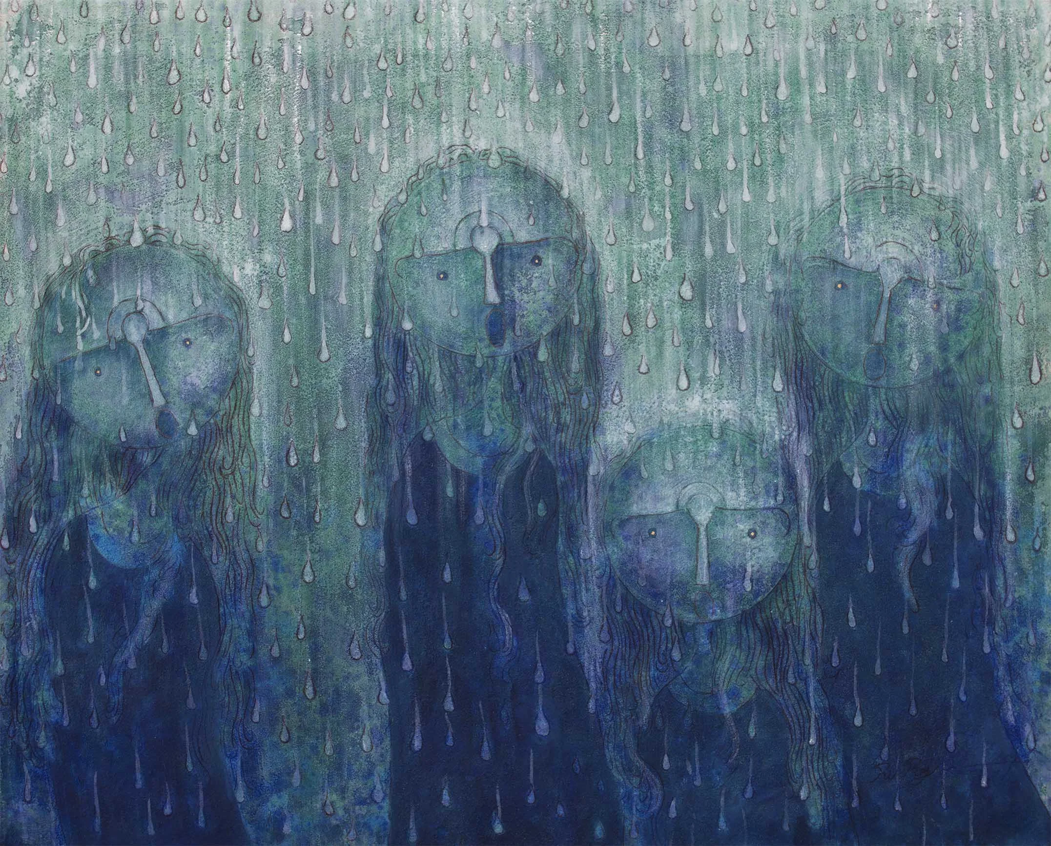 Rolando Rojas, Lluvia , 2018, Marble Dust and Oil on Canvas, 31.5 x 39.5 in.