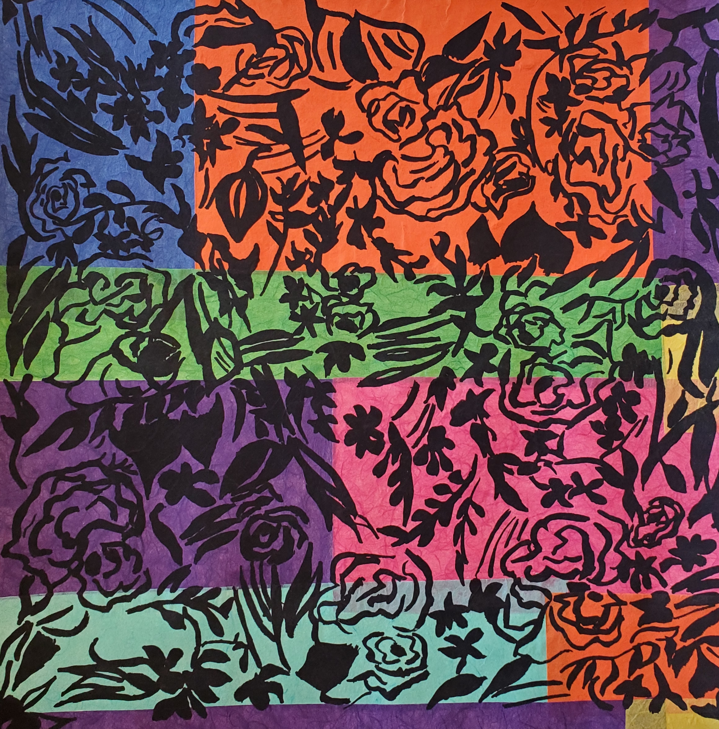  Anne Joëlle Galley,  Flores 2, Silkscreen and shine colle 20 x 20 in. 