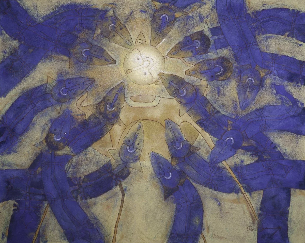 Rolando Rojas, Sones al Sol, Marble dust and oil on canvas, 47.5 x 59 in.