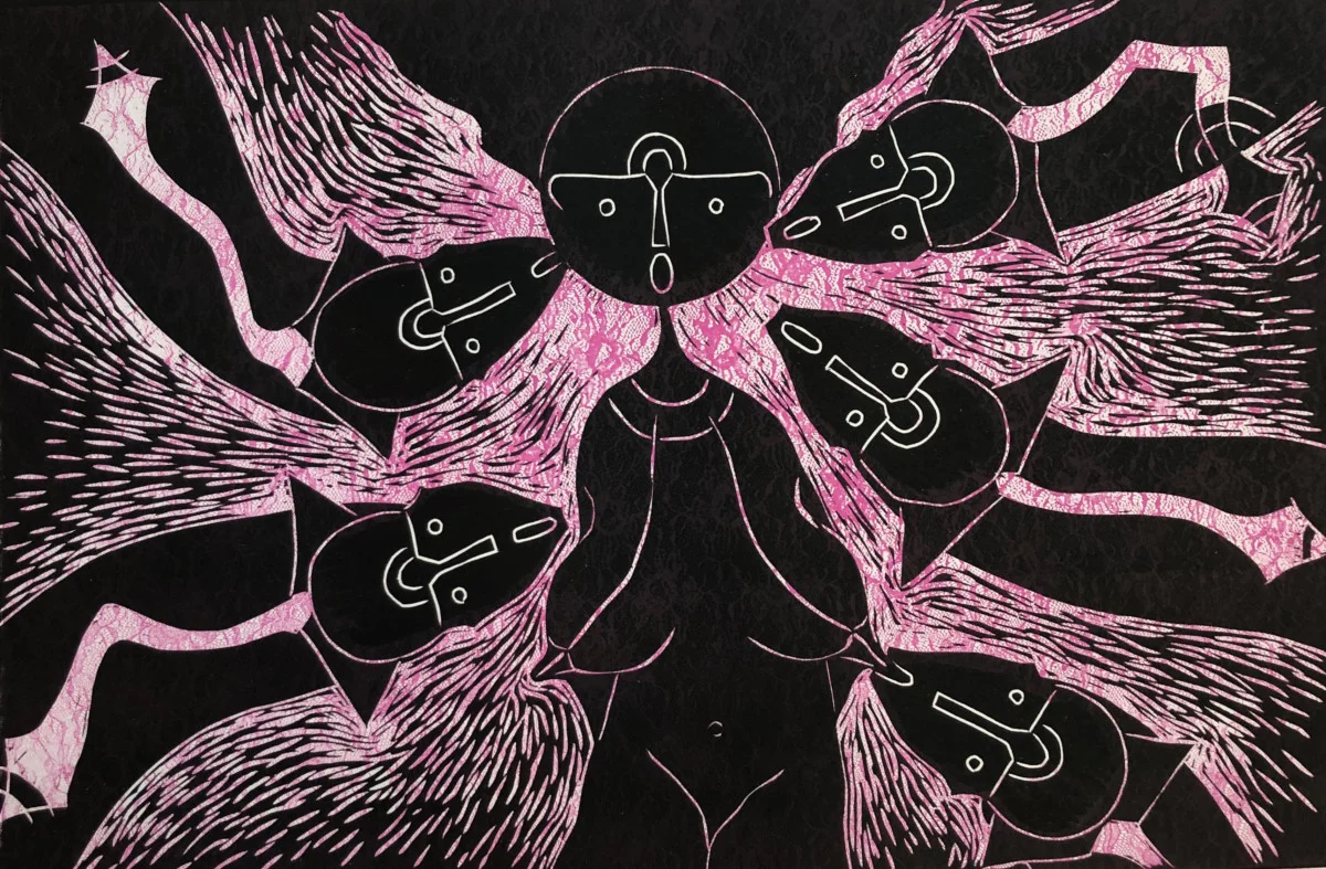 Rolando Rojas, Piropos , Woodcut, 15.74 x 23.81 in