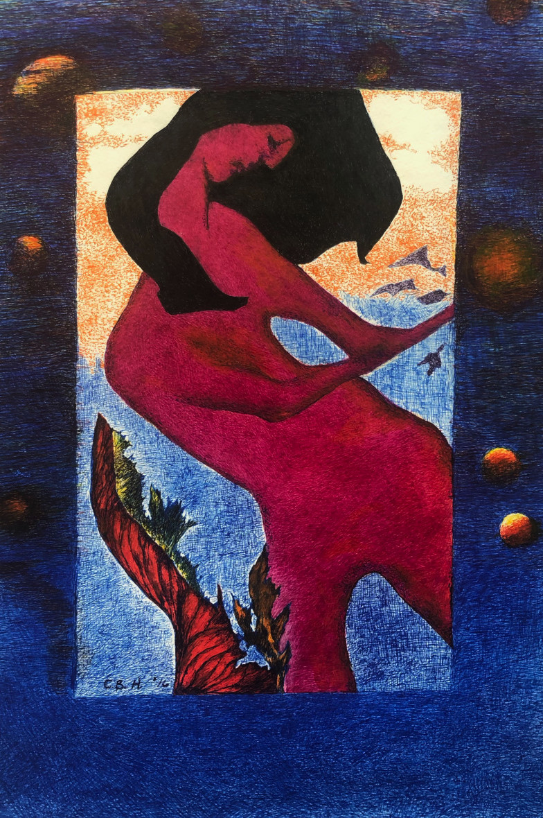 Carolyn Bertrand Hodges, Local Motion, Color Pencil and Ink, 21 x 14.25 IN.
