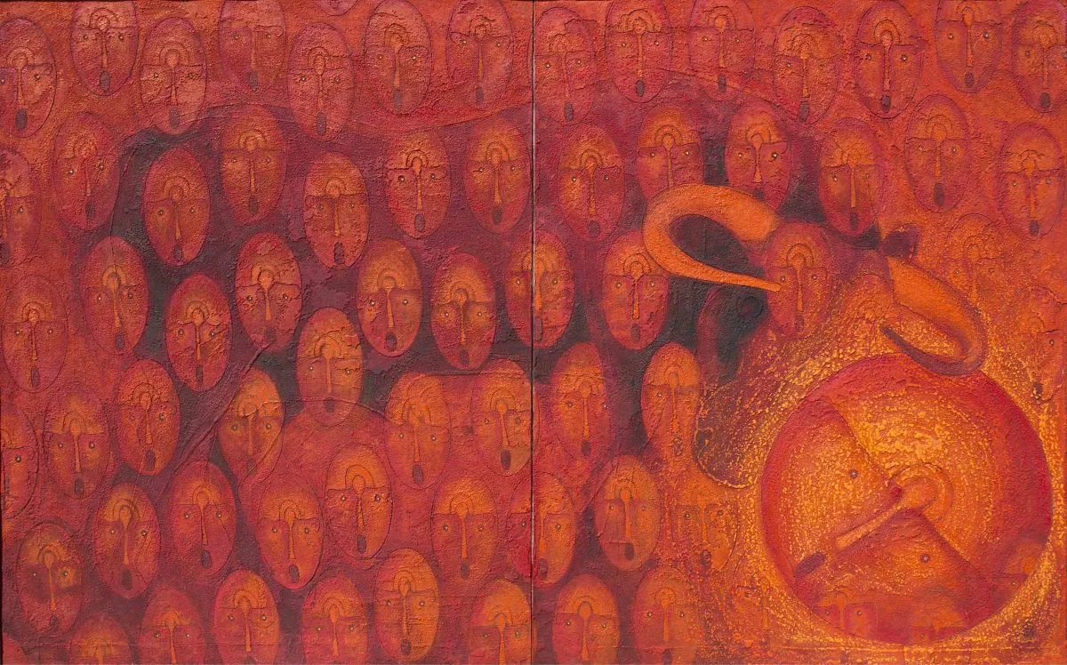 Rolando Rojas, Tímido Enamorado , Marble Dust and Oil on Canvas, 39.3 x 63 IN.