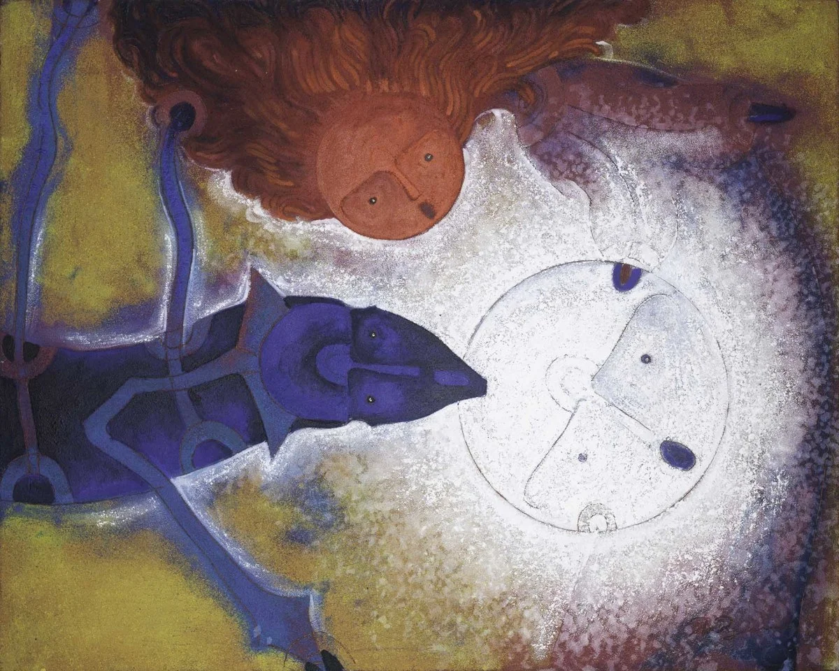 Rolando Rojas, Felíz Espera , Marble Dust and Oil on Canvas, 31.5 x 39.5 IN.