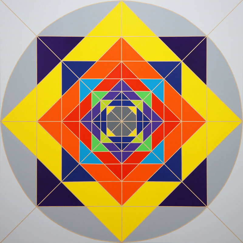 Fariba Abedin,  Geometry #90 , Acrylic on wood panel 45x45 4-2014. 