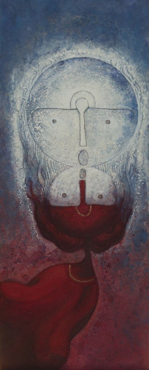  Rolando Rojas,  Beso de la Luna/Moon Kiss,  Marble dust and oil on canvas, 39.5 x 15.75 in. 