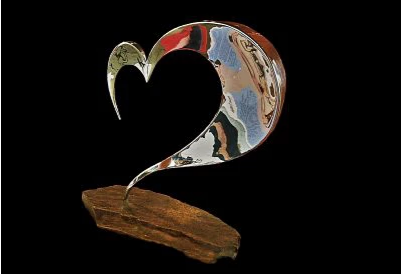 Ryan T. Schmidt, Heart, Polished Stainless Steel Sculpture, Natural Stone.