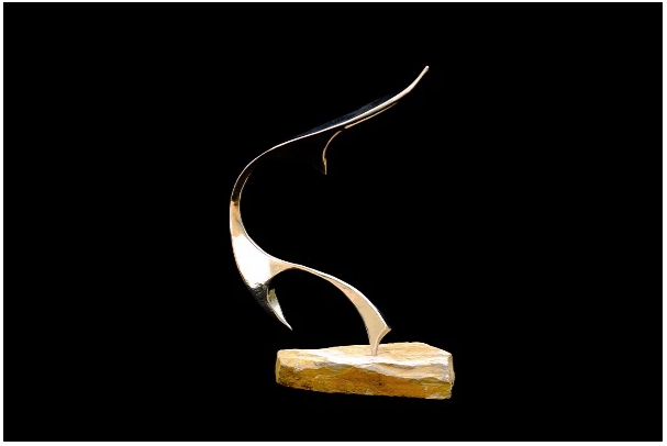  Ryan T. Schmidt,  Eternal Listening ,Polished Stainless Steel Sculpture, Natural Stone  