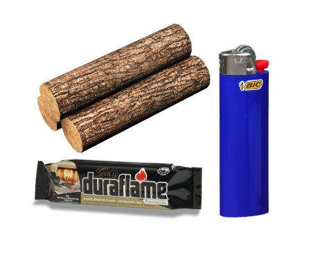Wood, Lighter, Duraflame fire starter (Mariano's, CVS)