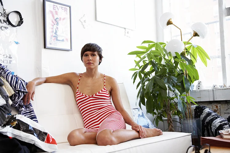 This one-piece candy-cane striped unitard? JOY!