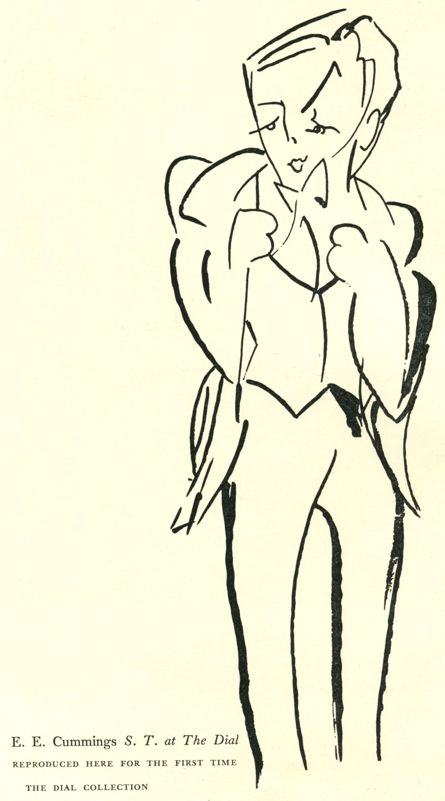 Scofield Thayer line drawing by E.E. Cummings