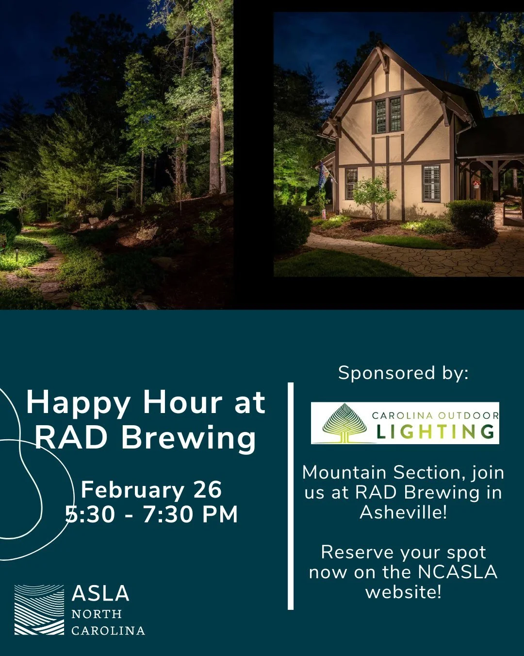 Join us in Asheville!📣

You&rsquo;re invited to a Mountain Section of NCASLA happy hour hosted by Carolina Outdoor Lighting at RAD Brewing! Whether you&rsquo;re a longtime member or just curious about NCASLA, we&rsquo;d love to have you join us on F