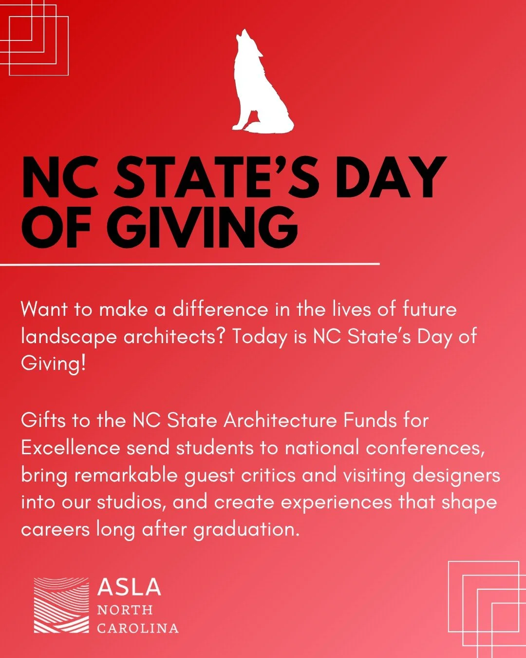 Looking to make a difference in the lives of future landscape architects? Check out NC State's Day of Giving, happening today!

The Department of Landscape Architecture has created the Architecture Funds for Excellence to help students have more oppo