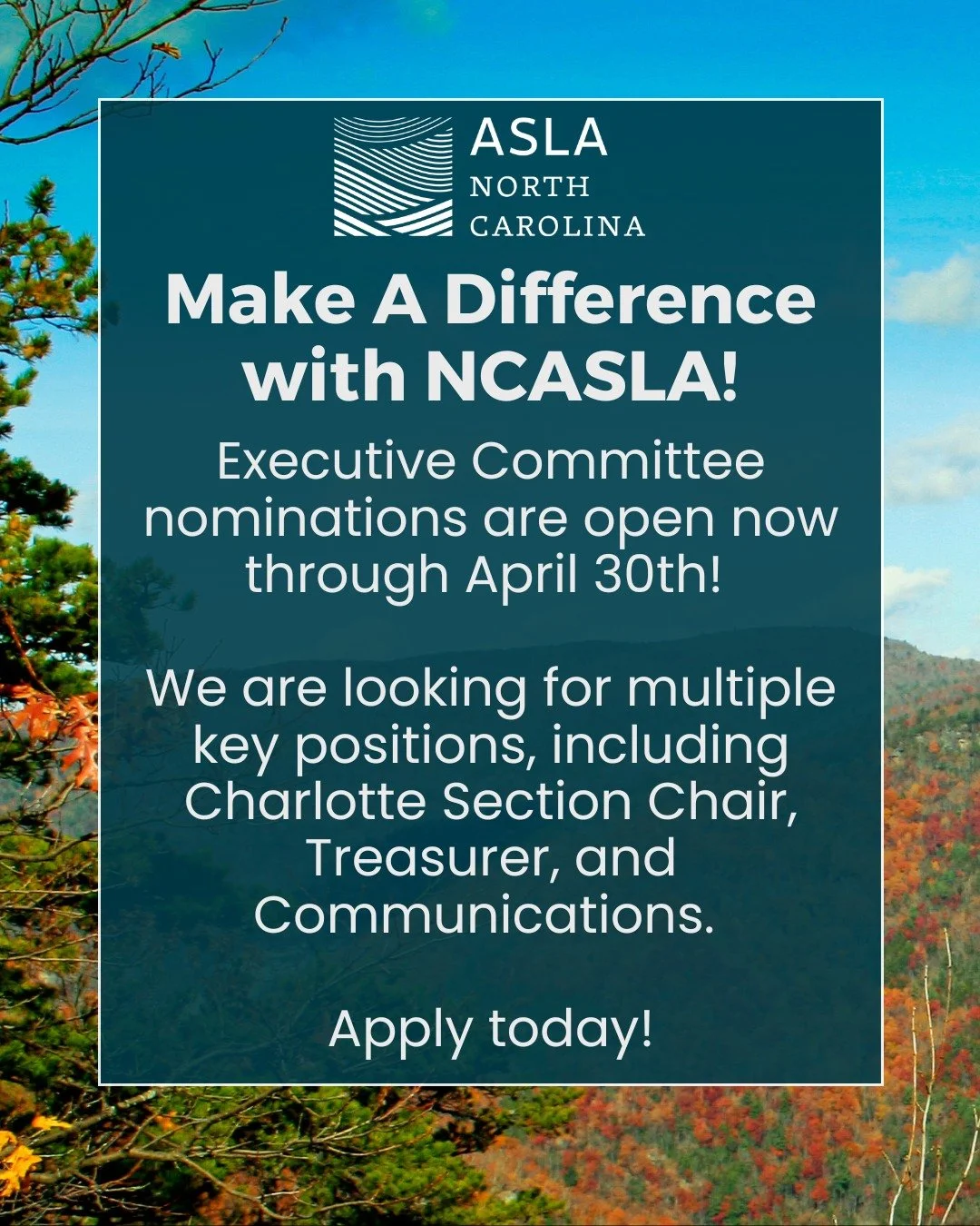Want to become more involved with NCASLA? Apply by April 30th for a position on the 2026 - 2027 Executive Committee!
➡️Learn more and apply on the NCASLA website - link in bio