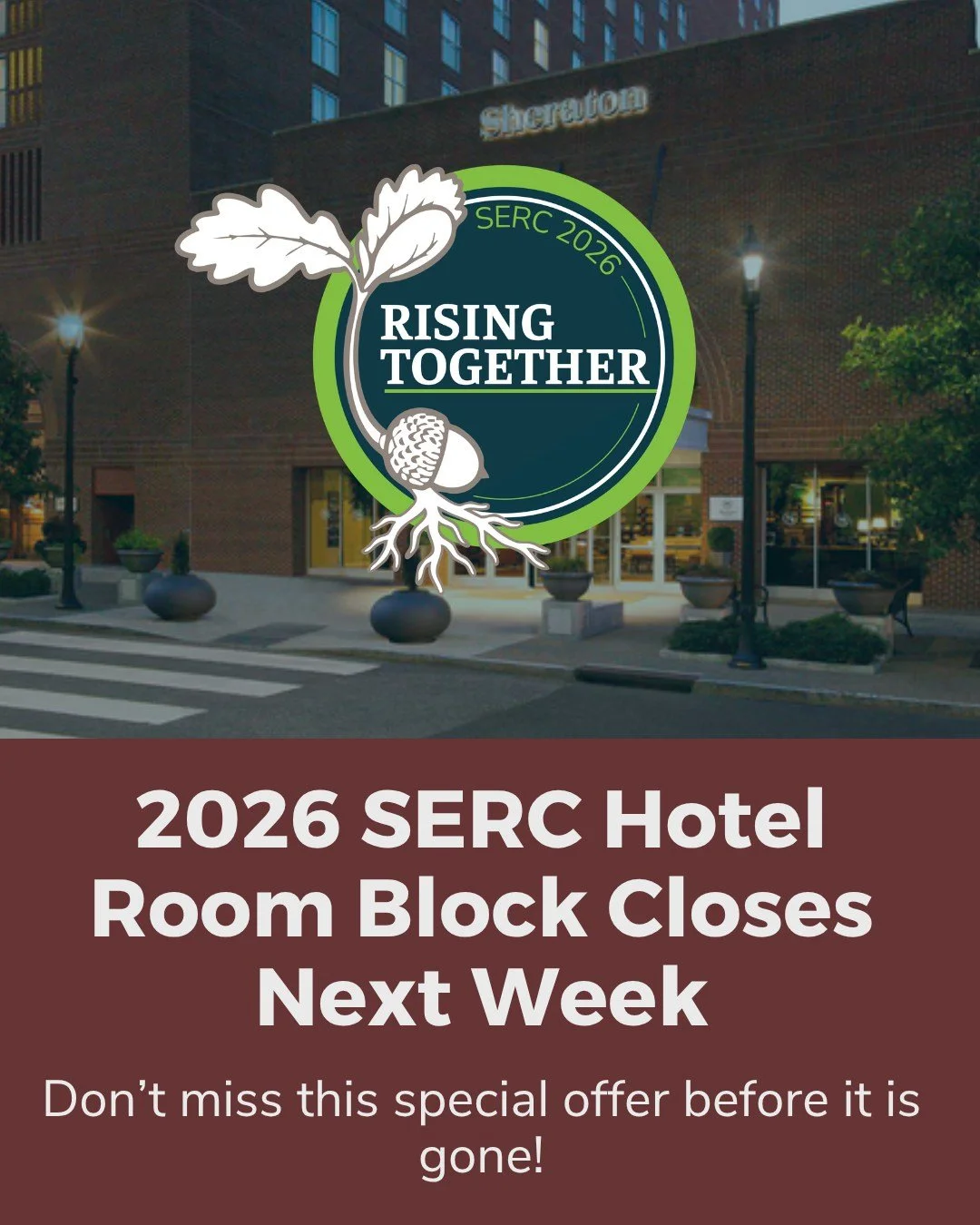📣Don't forget to book your stay for SERC by April 30th to be a part of the SERC room block!

You don't want to miss out on staying at the Sheraton Raleigh. Located across the street from the conference and near plenty of restaurants and tourist attr