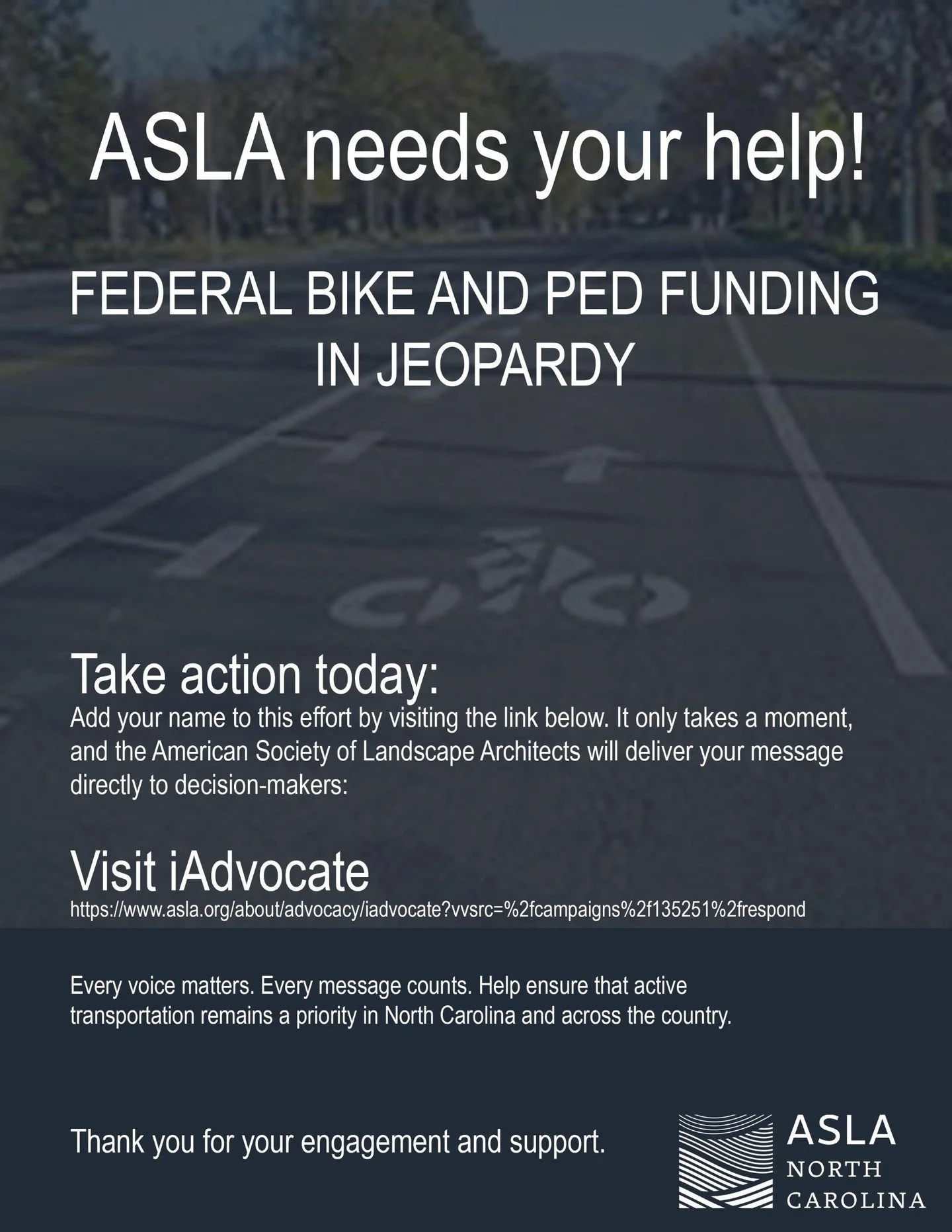We are at a critical moment for the future of active transportation.

Congress is currently considering a 5 to 6-year transportation bill that would redirect federal funding exclusively to roads and bridges. This proposal would eliminate dedicated su