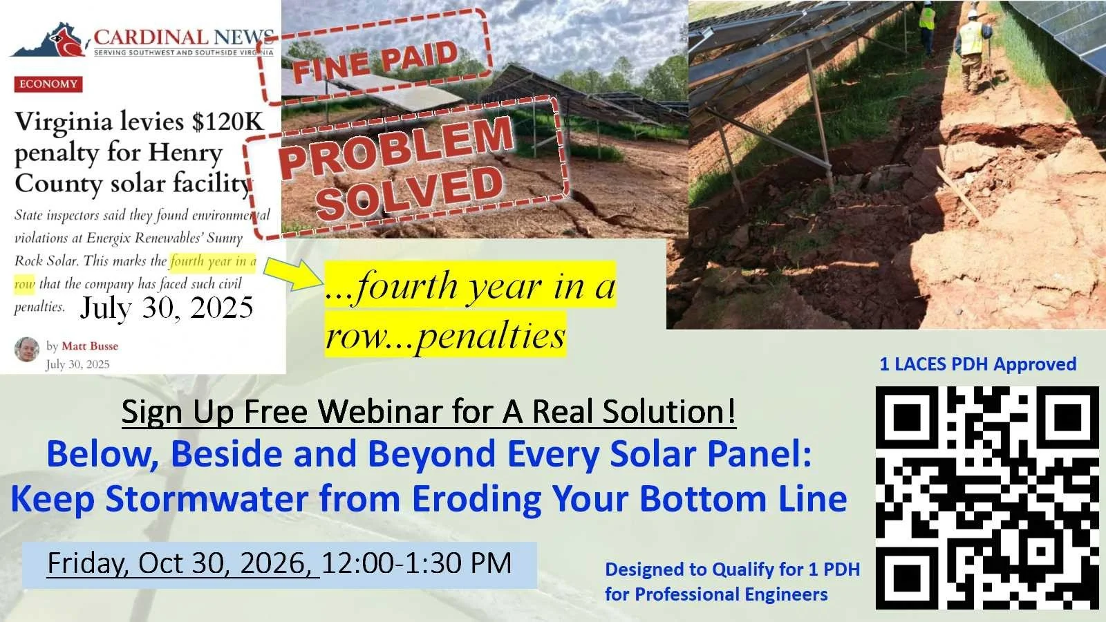 Webinar - Below, Beside &amp; Beyond Every Solar Panel: Keep Stormwater from Eroding The Bottom Line