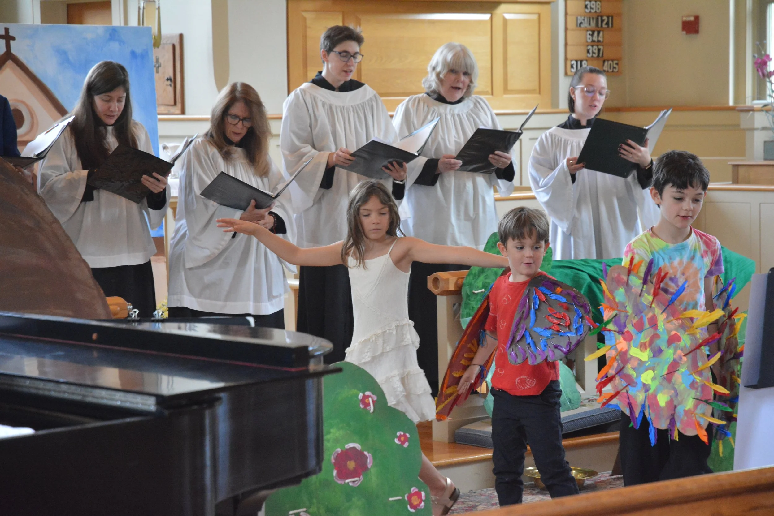 St. Francis, choir and birds.JPG