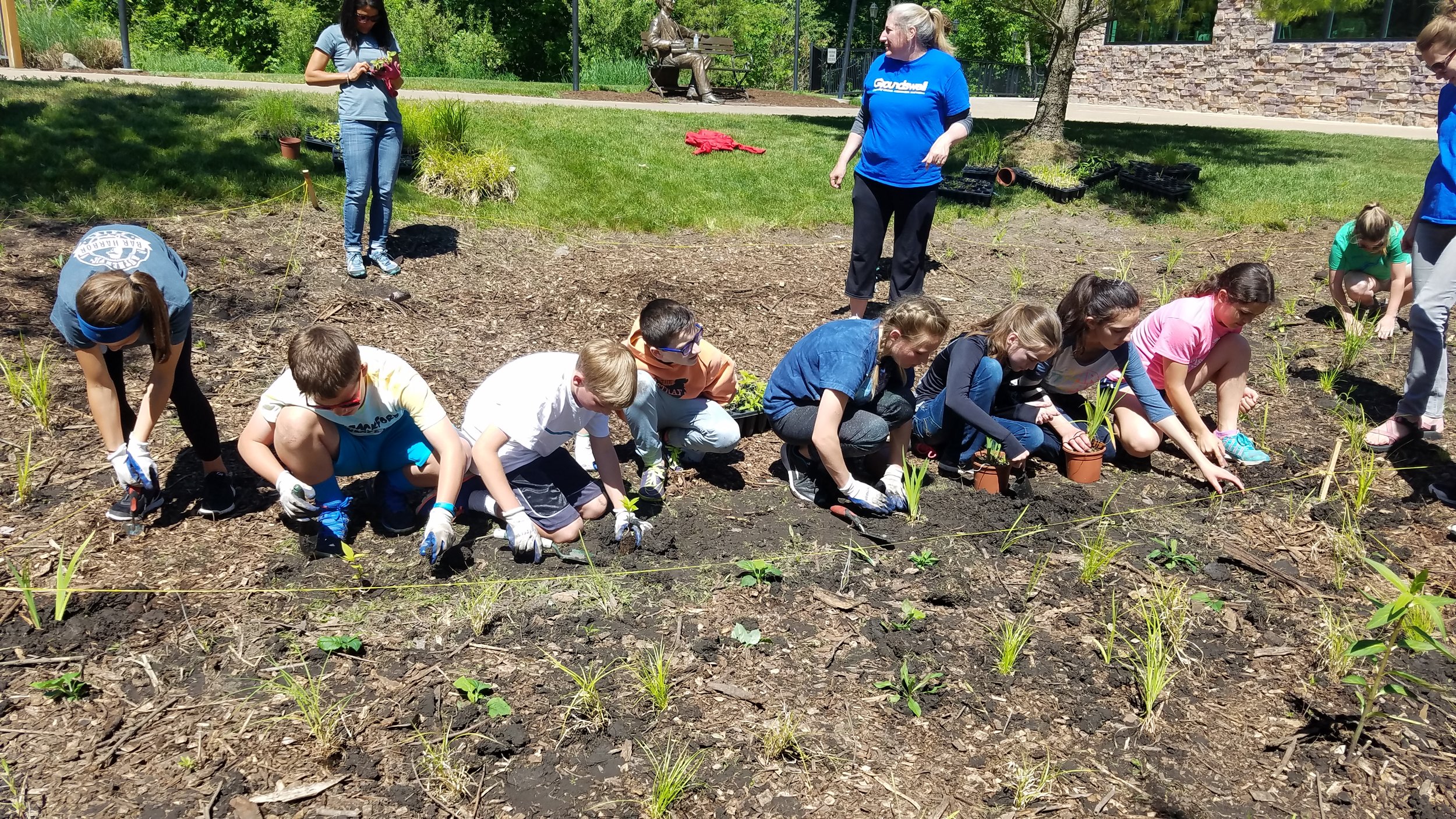 East Rockford Middle School Students Planting Bioswale