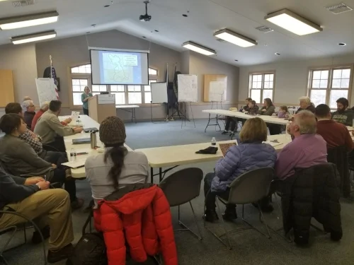 GVMC Director of Environmental Programs, Wendy Ogilvie, welcomes attendees to the February 6, 2018 meeting of the Friends of Indian Mill Creek.