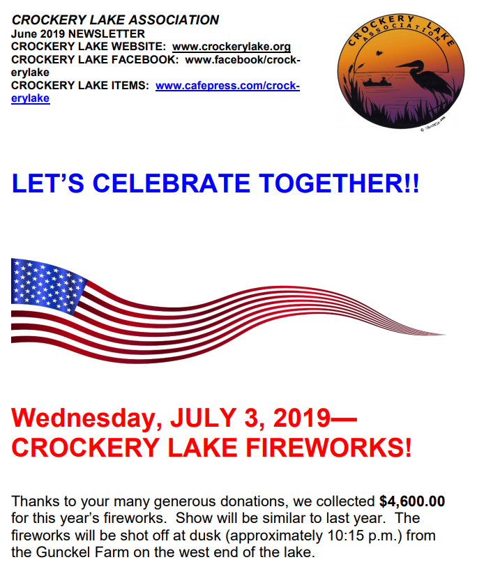 Crockery Lake Association June 2019 Newsletter