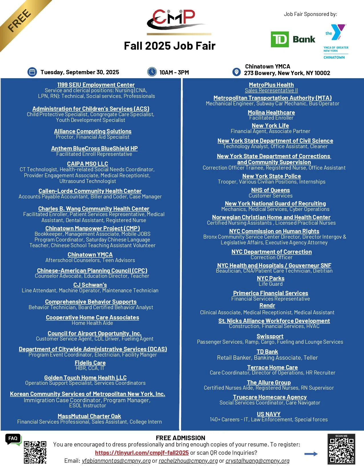 CMP 2025 Fall Job Fair in Chinatown on Sep 30