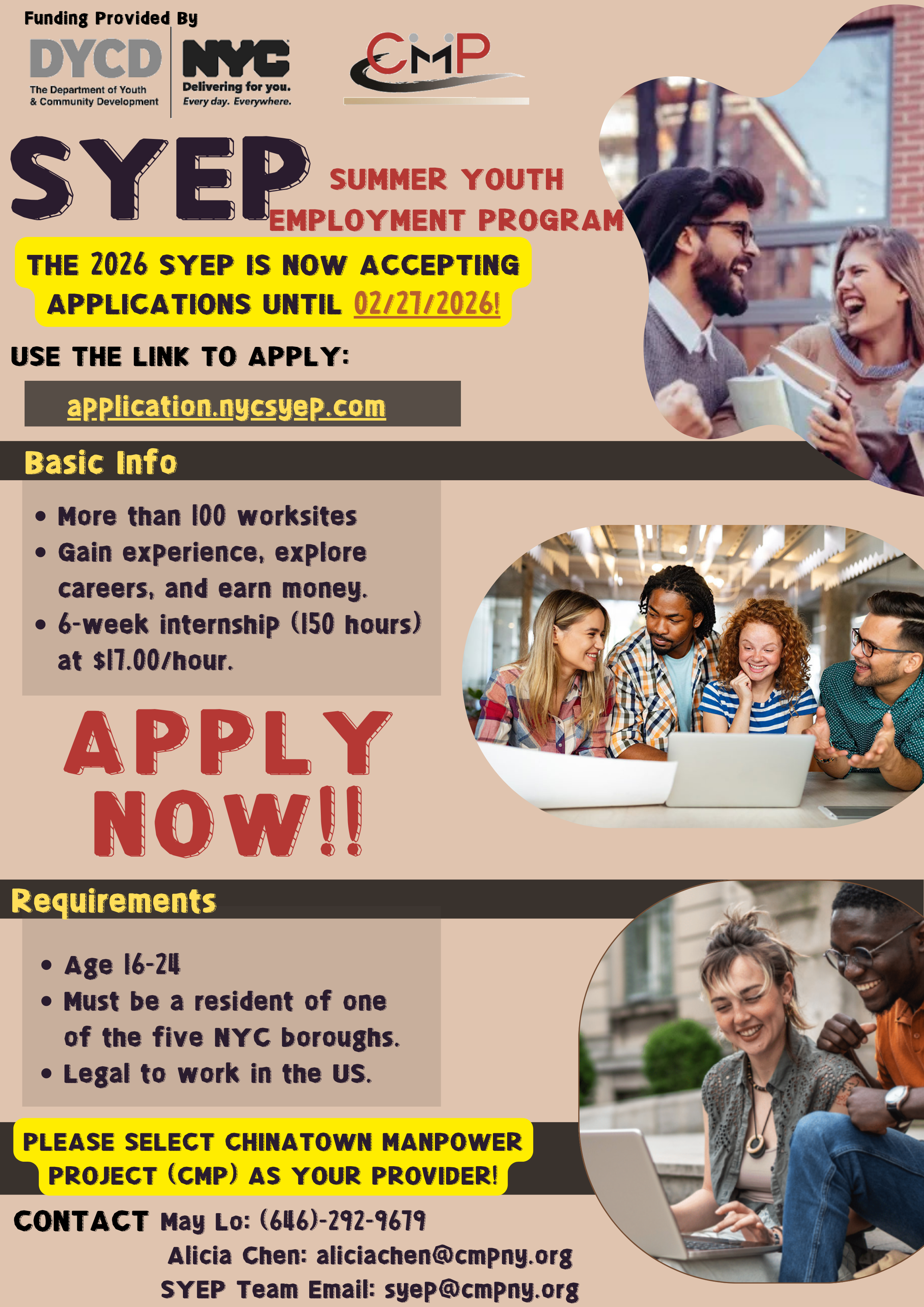 2026 Summer Youth Employment Program (SYEP) Is Open for Application NOW! (Deadline on 2/27)