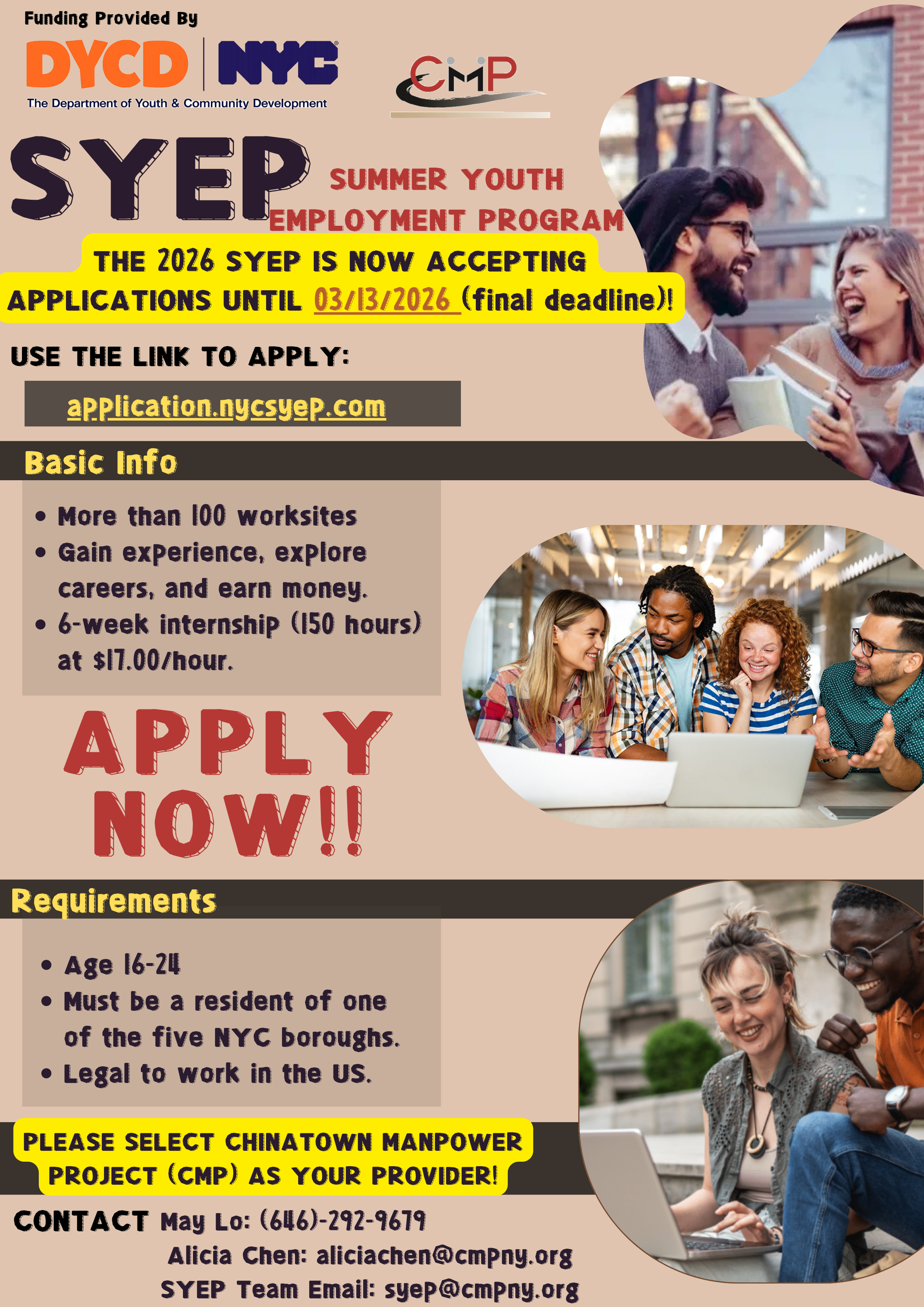 2026 Summer Youth Employment Program (SYEP) Is Open for Application NOW! (Deadline on 3/13)