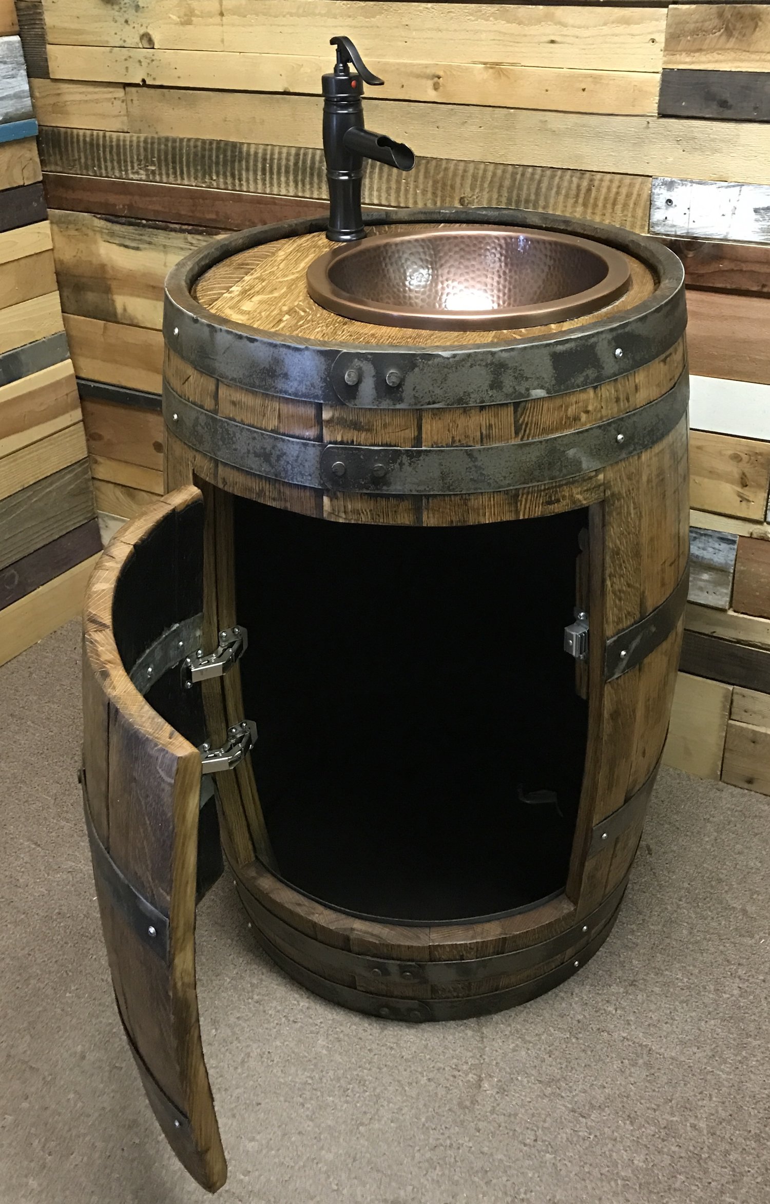 Whiskey Barrel Vanity With Hammered, Whiskey Barrel Sink Vanity