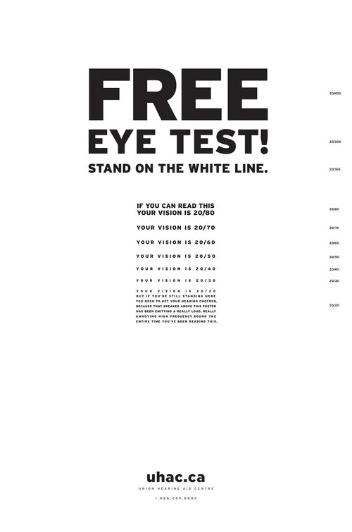 Union Hearing - the hearing test disguised as an eye test. Done on a shoestring, this execution was awarded silver at the Marketing Awards.